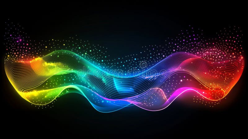 Neon light trails shimmer and flow down a dark canvas at night, crafting a captivating visual design. royalty free stock photo