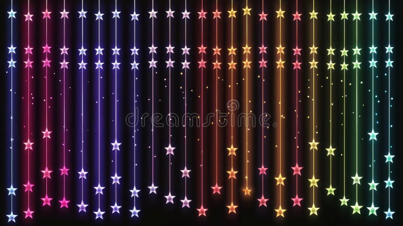 Neon light trails shimmer in the night, descending against a dark backdrop to form a captivating visual design. royalty free stock photo