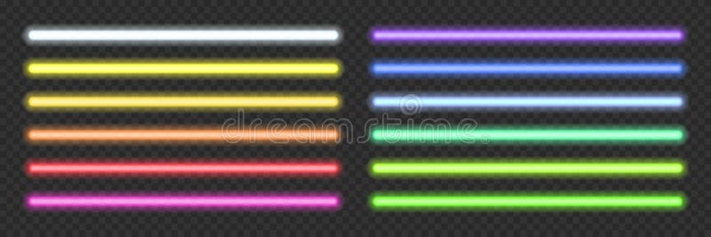 Neon Light Tubes Set on Transparent Background. Blue, White, Yellow,  Orange, Green, Pink, Red Led Lines Glowing Vector Stock Vector -  Illustration of neon, isolated: 214279563