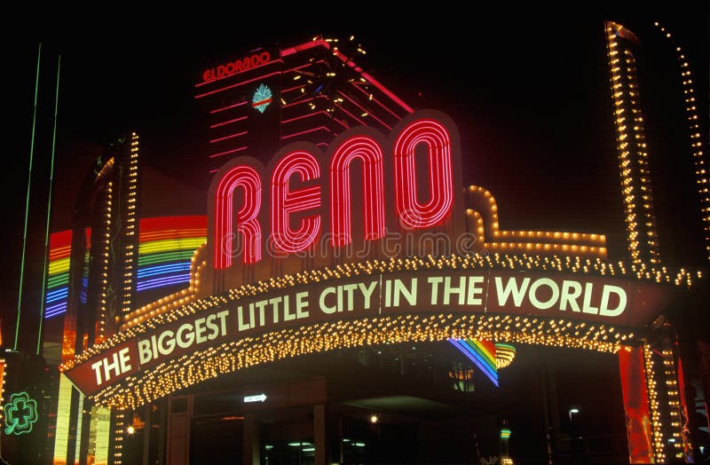 Neon Lights At Night In Reno, NV Editorial Photography Image of