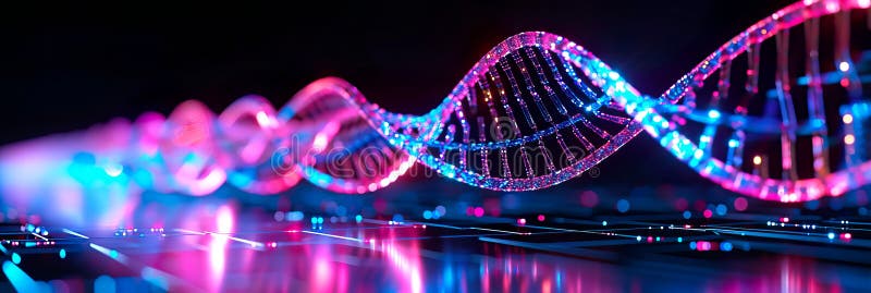Neon lines forming a double helix structure, symbolizing the essence of life and genetics. Generative ai royalty free stock image