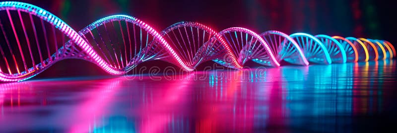 Neon lines forming a double helix structure, symbolizing the essence of life and genetics. Generative ai royalty free stock photo