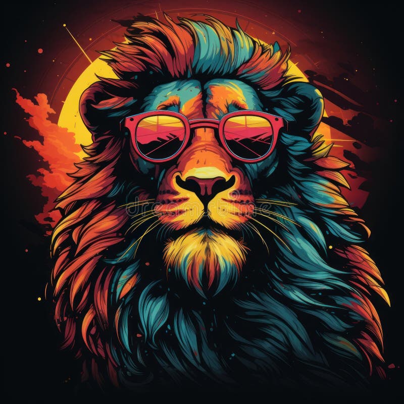 A Neon Lion with a Retro Color Palette, Roaring with Confidence that ...