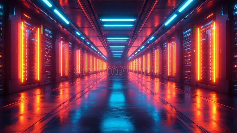 Neon Lit Data Center vector illustration