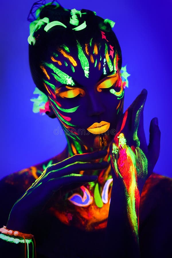 Neon Make Up Art Glowing Painting Stock Photo - Image of hallucination,  glowing: 55959542