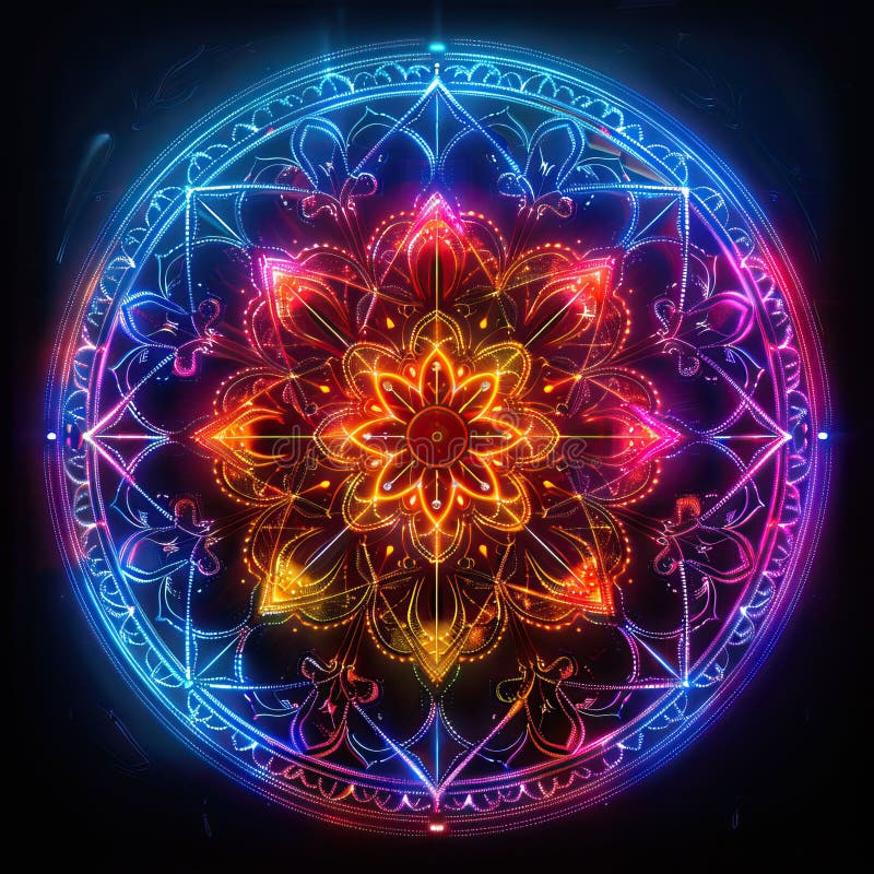 Neon mandala flower image stock illustration