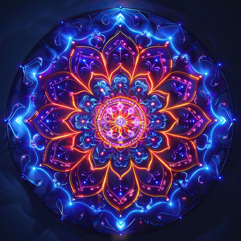 Neon mandala flower image stock illustration