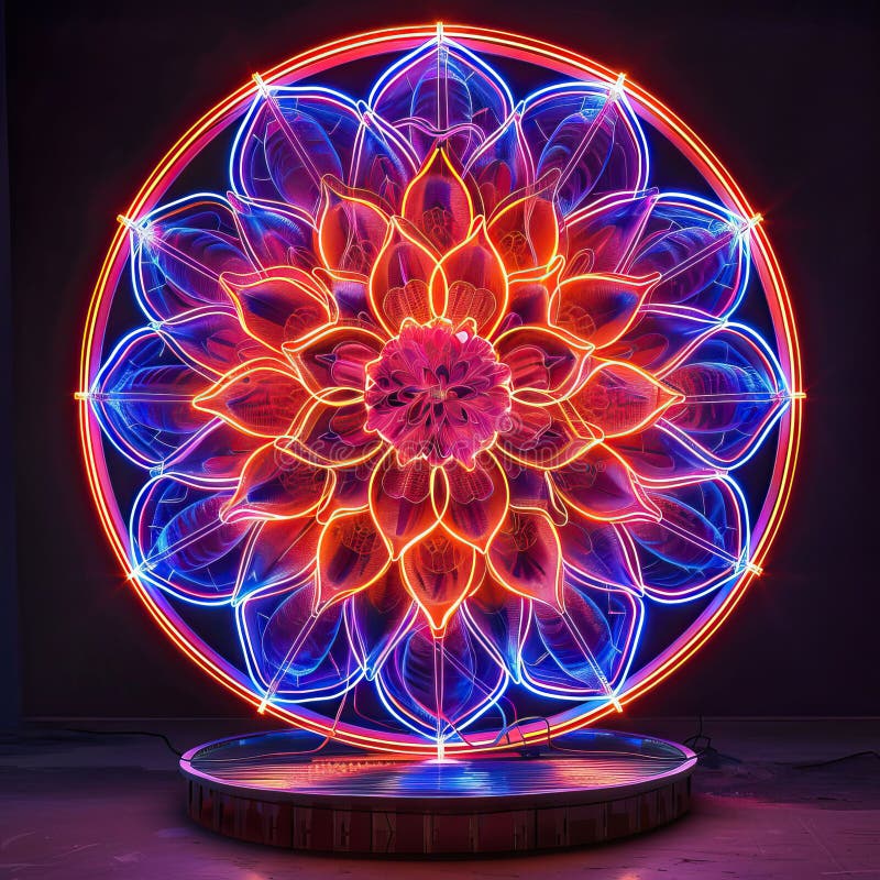 Neon mandala flower image vector illustration