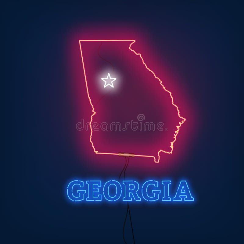 Neon Map State of on Dark Background. Stock Vector