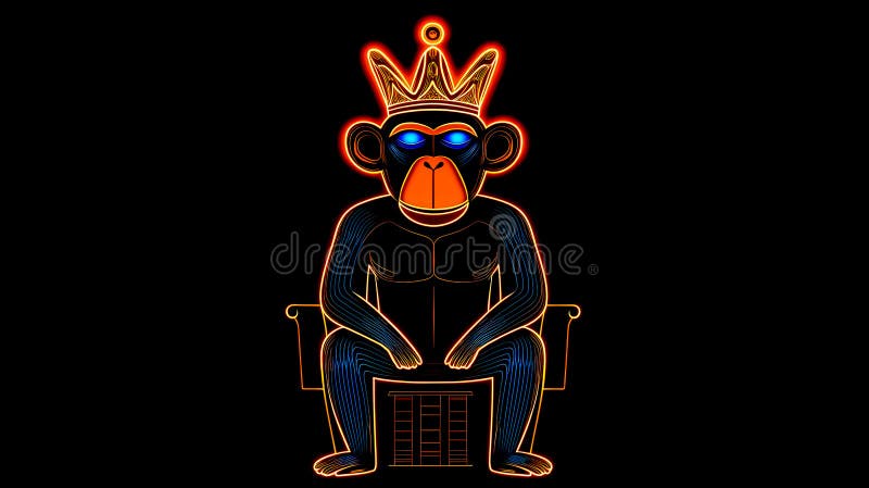 Neon małpa król siedząca na tronie w koronie royalty ilustracja