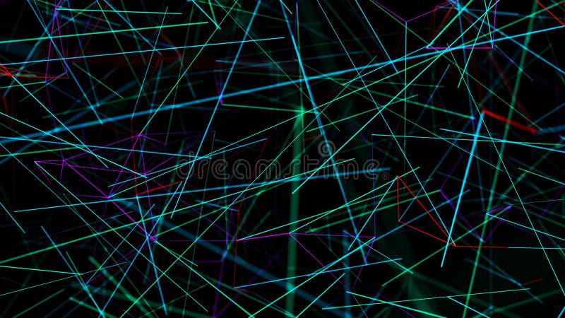 Neon multi-colored glowing lines. Digital plexus. Abstract background. 3D rendering. Network vector illustration