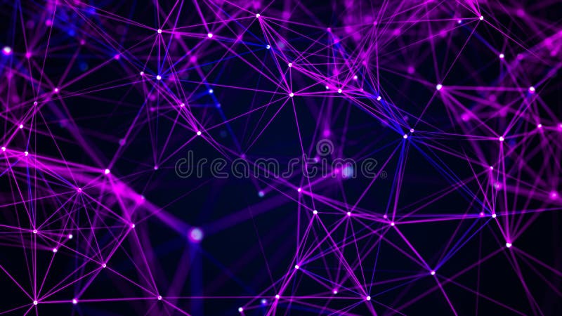 Neon multi-colored glowing lines. Digital plexus. Abstract background. 3D rendering. Network vector illustration