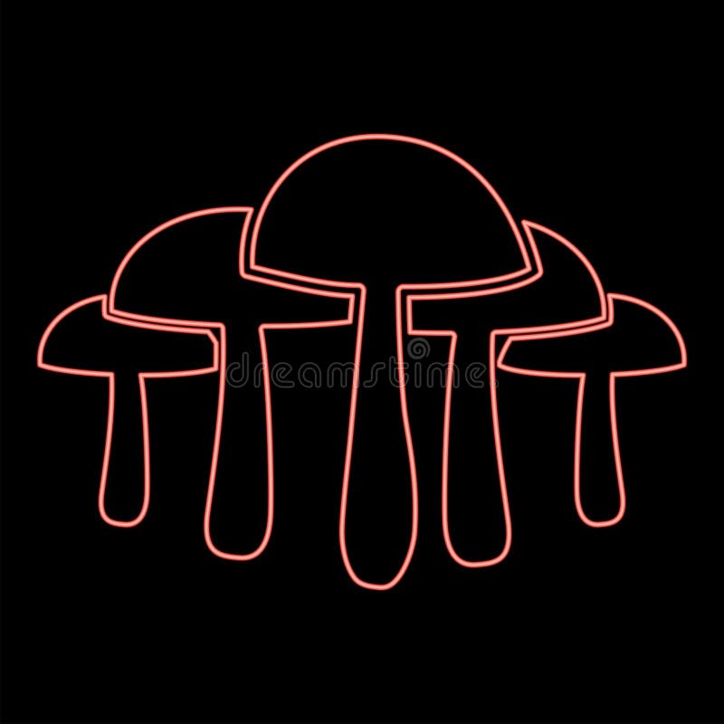 Neon Mushrooms Red Color Vector Illustration Image Flat Style Stock