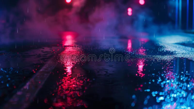 Neon noir : peisaj umed cu asfalt umed stock images