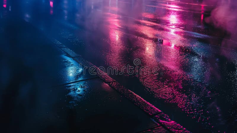 Neon noir : peisaj umed cu asfalt umed royalty free stock image