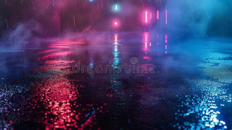 Neon noir : peisaj umed cu asfalt umed royalty free stock image