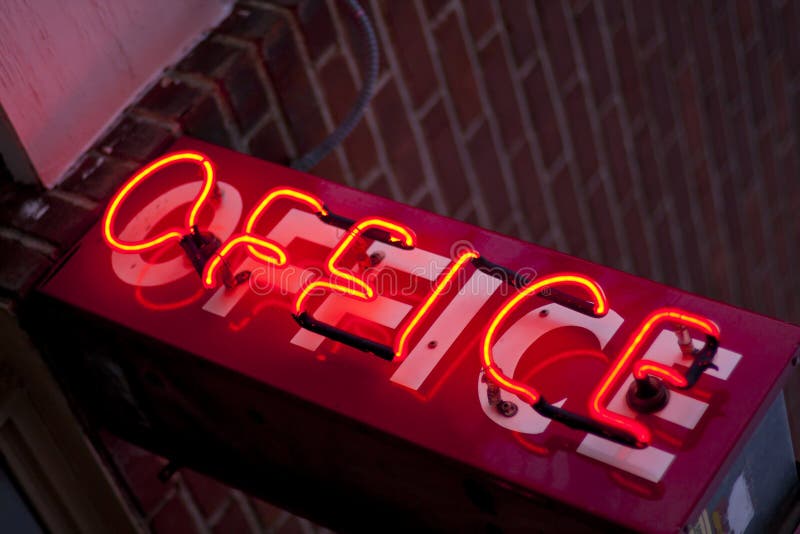 Neon Office Sign stock photo. Image of work, tilted, electric 24514554