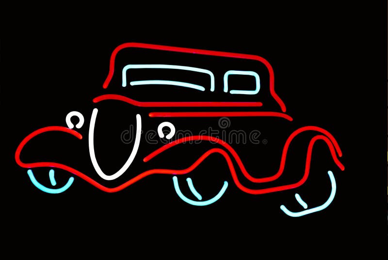 Neon Outline of an Antique Car