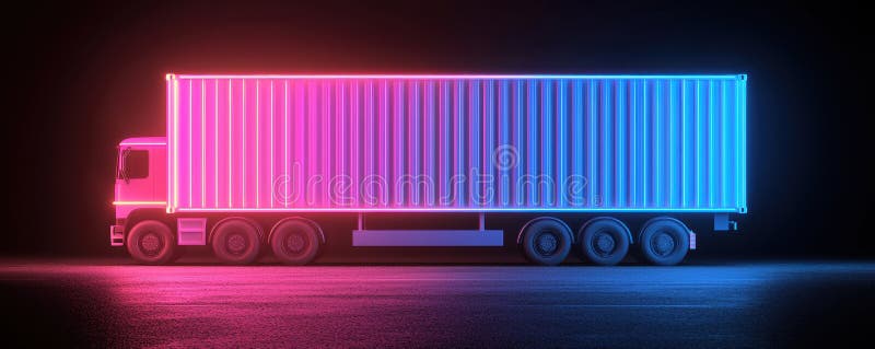 Neon Pink Blue Cargo Truck la Night 3D Render royalty free illustration