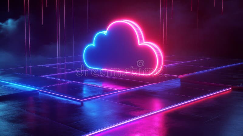 Neon Pink Blue Cloud Digital Art Abstract Hintergrund stock abbildung