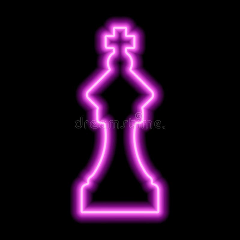 Neon pink contour chess figure queen on a black background. Illustration