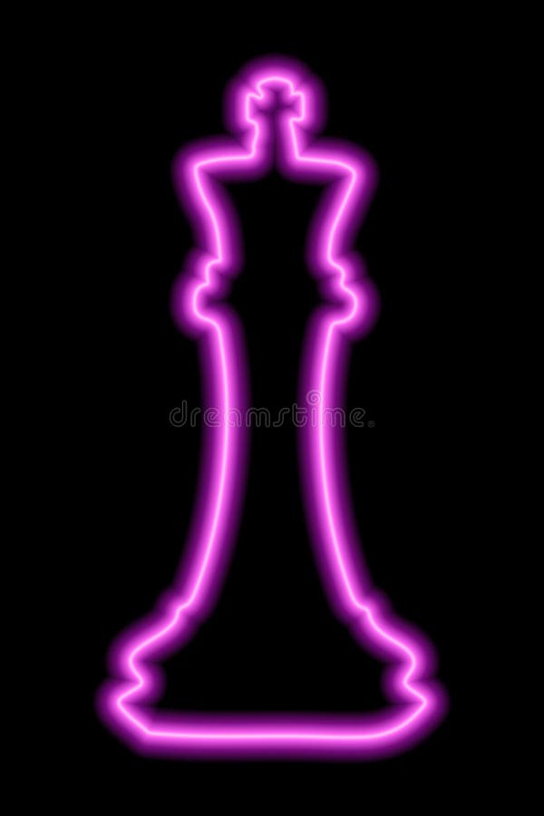 Neon pink contour chess figure queen on a black background. Illustration