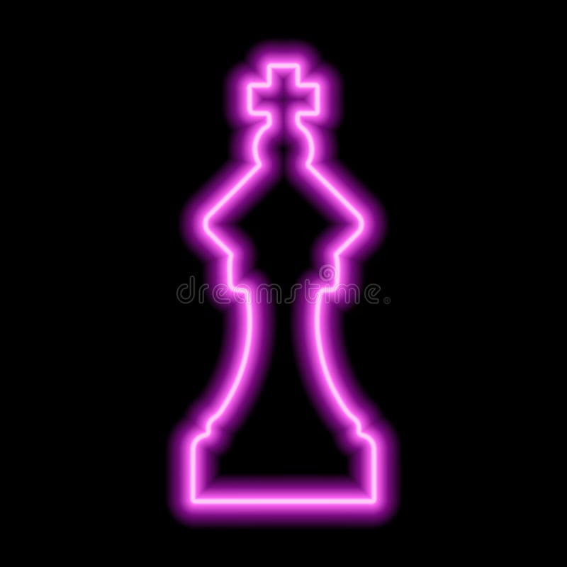 Neon pink contour chess figure queen on a black background. Vector illustration