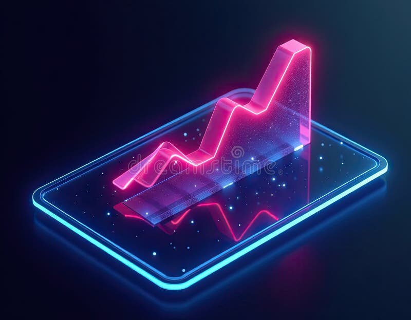 Neon Pink Growth Chart on Futuristic Tablet - Stock Photo royalty free illustration