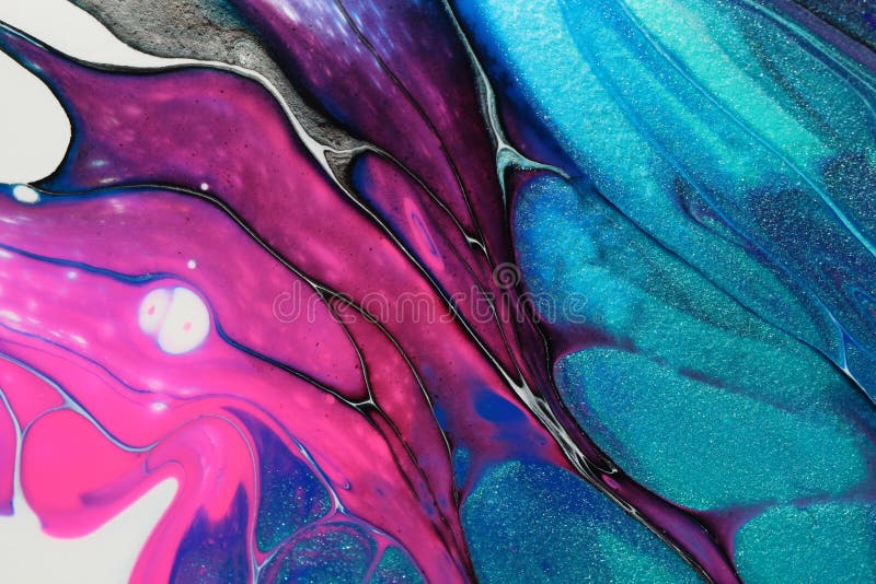 Neon pink and glitter teal work with black and white to form petals in this abstract background