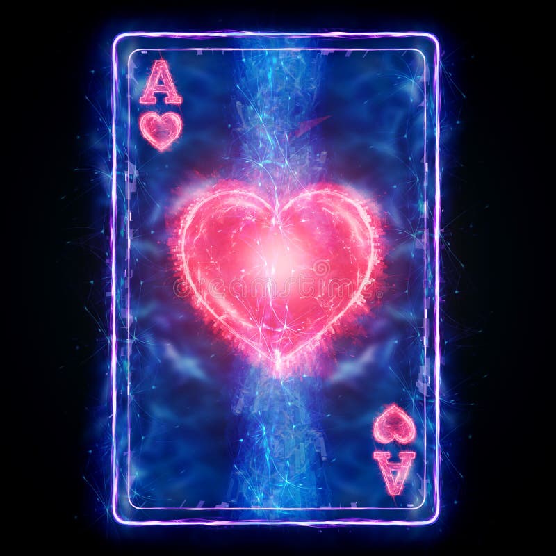 Neon Playing Card Ace of Hearts for Poker, on a Black Background Isolate.  Design Template Stock Illustration - Illustration of objects, diamond:  221750172