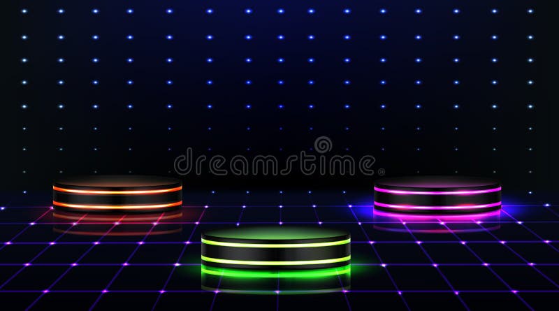 Neon-Podium Leere Bühne in der Diskothek, Tanzfläche