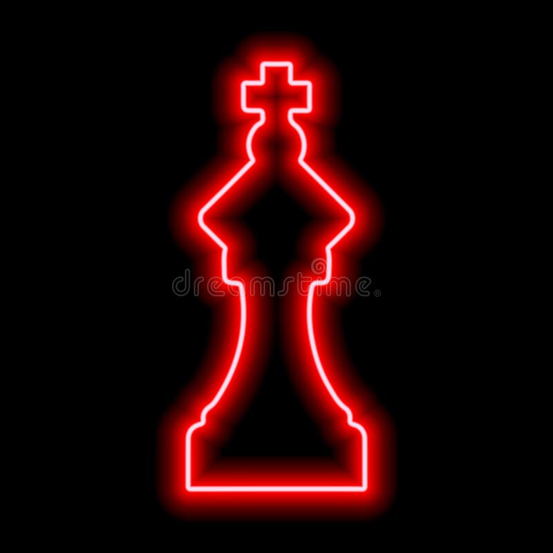 Neon red contour chess figure queen on a black background. Illustration