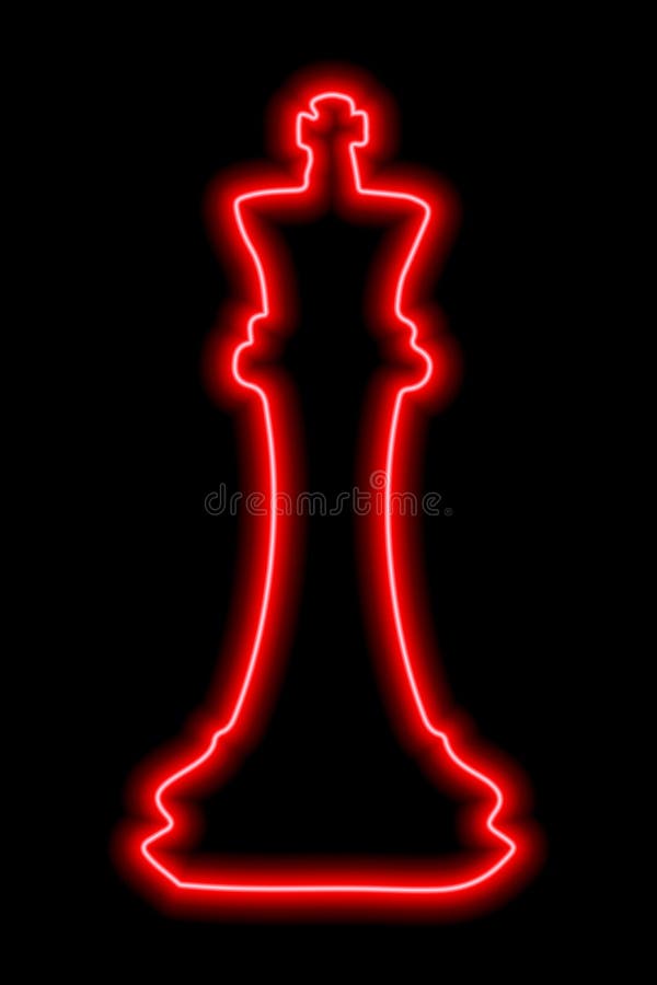 Neon red contour chess figure queen on a black background. Vector illustration