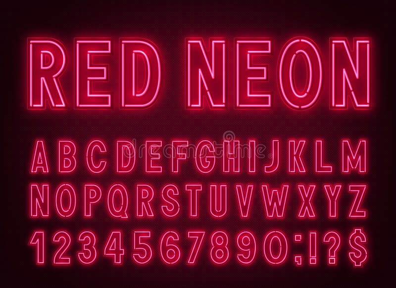 Red Neon Light Alphabet And Numbers Stock Vector - Illustration of ...