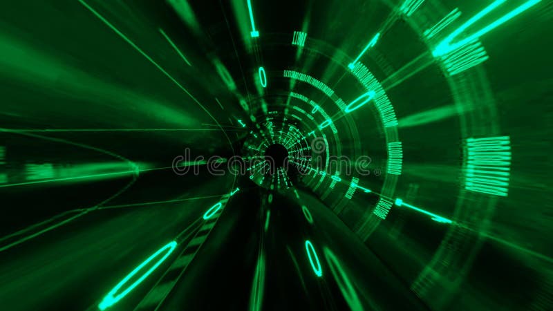 Neon rotierender digitaler grüner Binärtunnel mit Zugriff auf schwarzen Leerraum 4k-Grafik stock abbildung