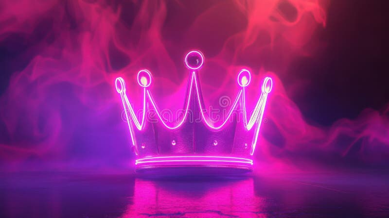 Neon różowa korona w dymie. Wygenerowany algorytm AI royalty ilustracja