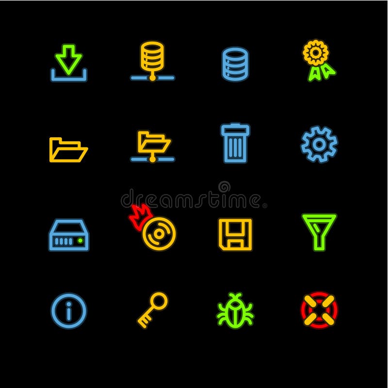 Neon server icons stock illustration