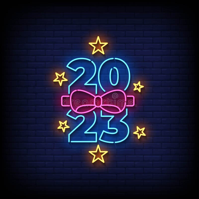 Neon Sign 2023 With Brick Wall Background Vector Stock Vector Illustration Of Glowing 