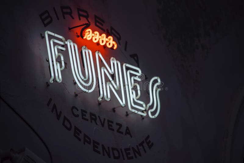 Neon Sign Timber Furnace in Spanish Editorial Stock Image Image of