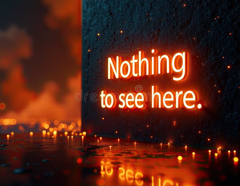 Neon Sign 'Nothing to See Here' on Dark Background - Stock Photo stock illustration