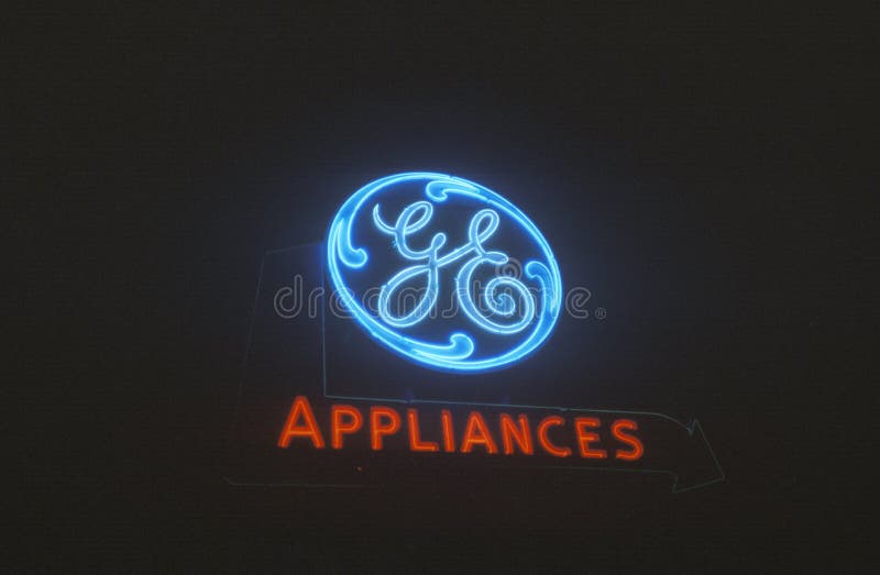 A neon sign that reads �GE Appliances� royalty free stock image
