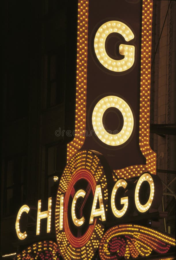 Neon sign that says Chicago of Chicago Theatre stock photo