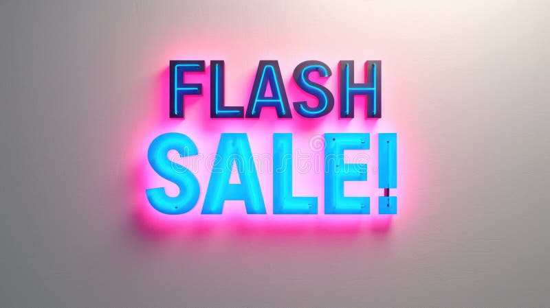 A neon sign that says flash sale on a white wall, AI