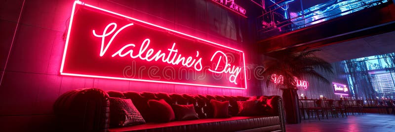 Neon sign that says & x22;Valentine& x27;s Day& x22; to create a modern and trendy backdrop. Generative AI