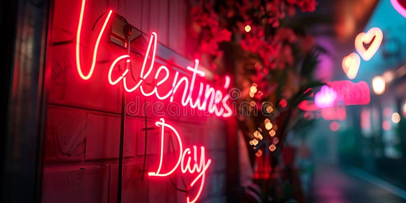 Neon sign that says & x22;Valentine& x27;s Day& x22; to create a modern and trendy backdrop. Generative AI