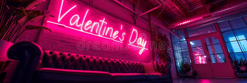 Neon sign that says & x22;Valentine& x27;s Day& x22; to create a modern and trendy backdrop. Generative AI