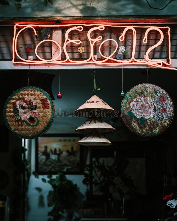 Neon sign spelling Coffee outside a shop in Hanoi, Vietnam royalty free stock photo Neon sign spelling Coffee outside a shop in Hanoi, Vietnam royalty free stock photo
