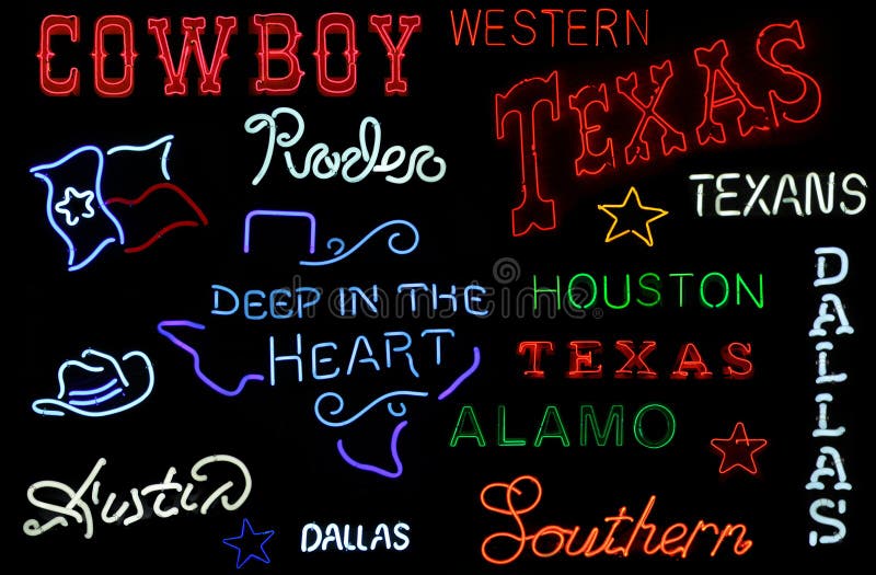 Texas Neon Signs Photo Composite Stock Image Image of neon, lone