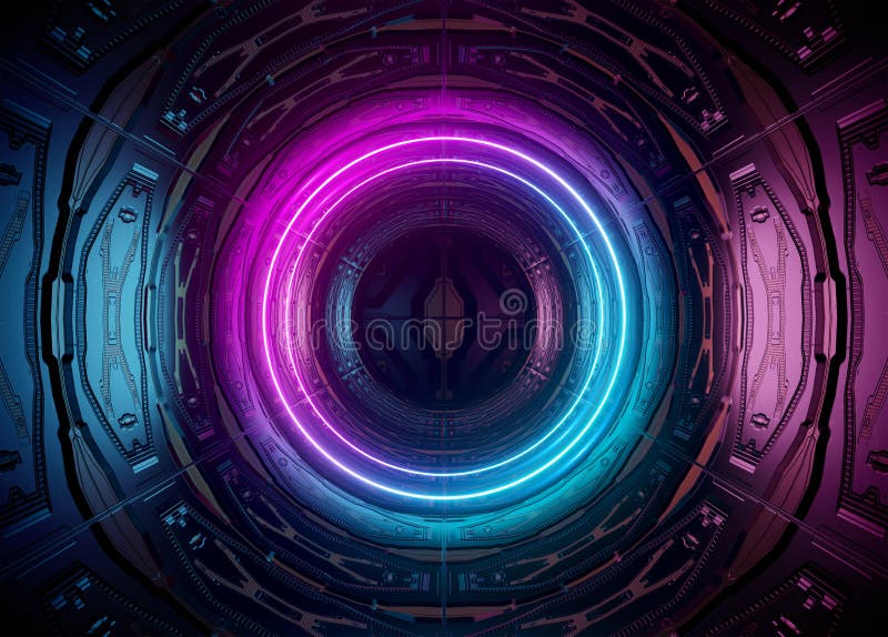 Download Neon Style Circle Mockup In Futuristic Piping. Blue And ...