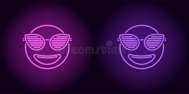 Neon stylish emoji in purple and violet color vector illustration
